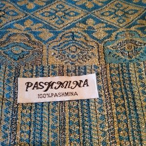 Aqua and Gold Pashmina Scarf